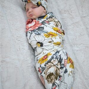 Floral Baby Swaddle and Headband Set